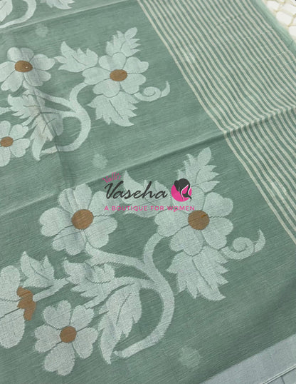 Bengal Kaddhi Cotton Saree | VVBKC002 | Pistal Green Shade