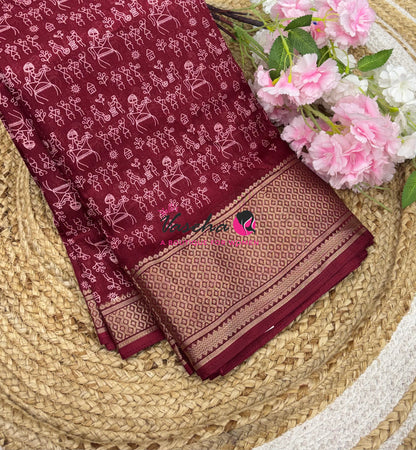 Semi Binny Silk - Varli Design - Maroon Shade  - VVSBS010
