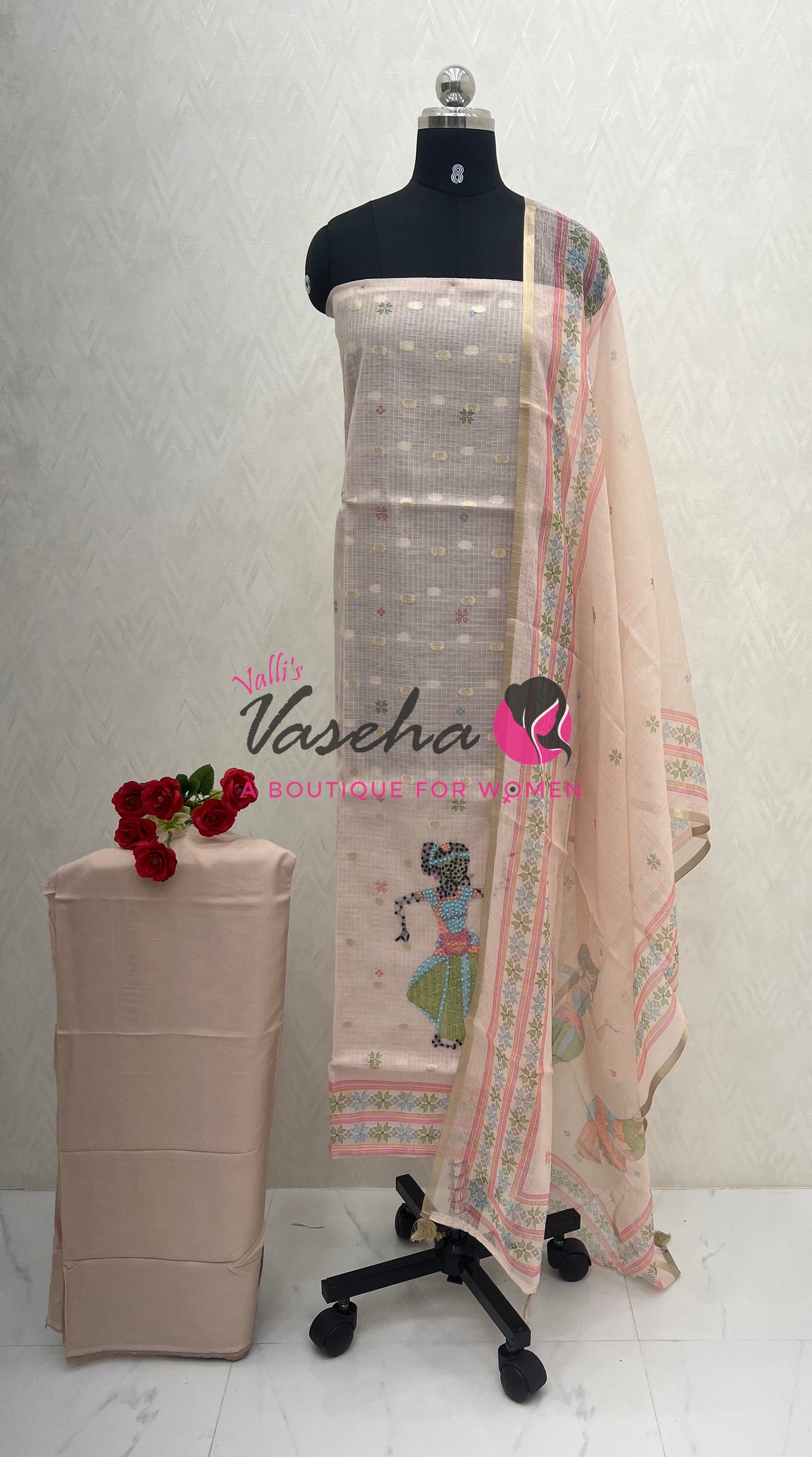 Unstitched Kota Material  | Pastel Cream| VVUSM043