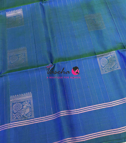 Pure Soft Silk Saree  - Peacock Blue Shade - VVPSS134