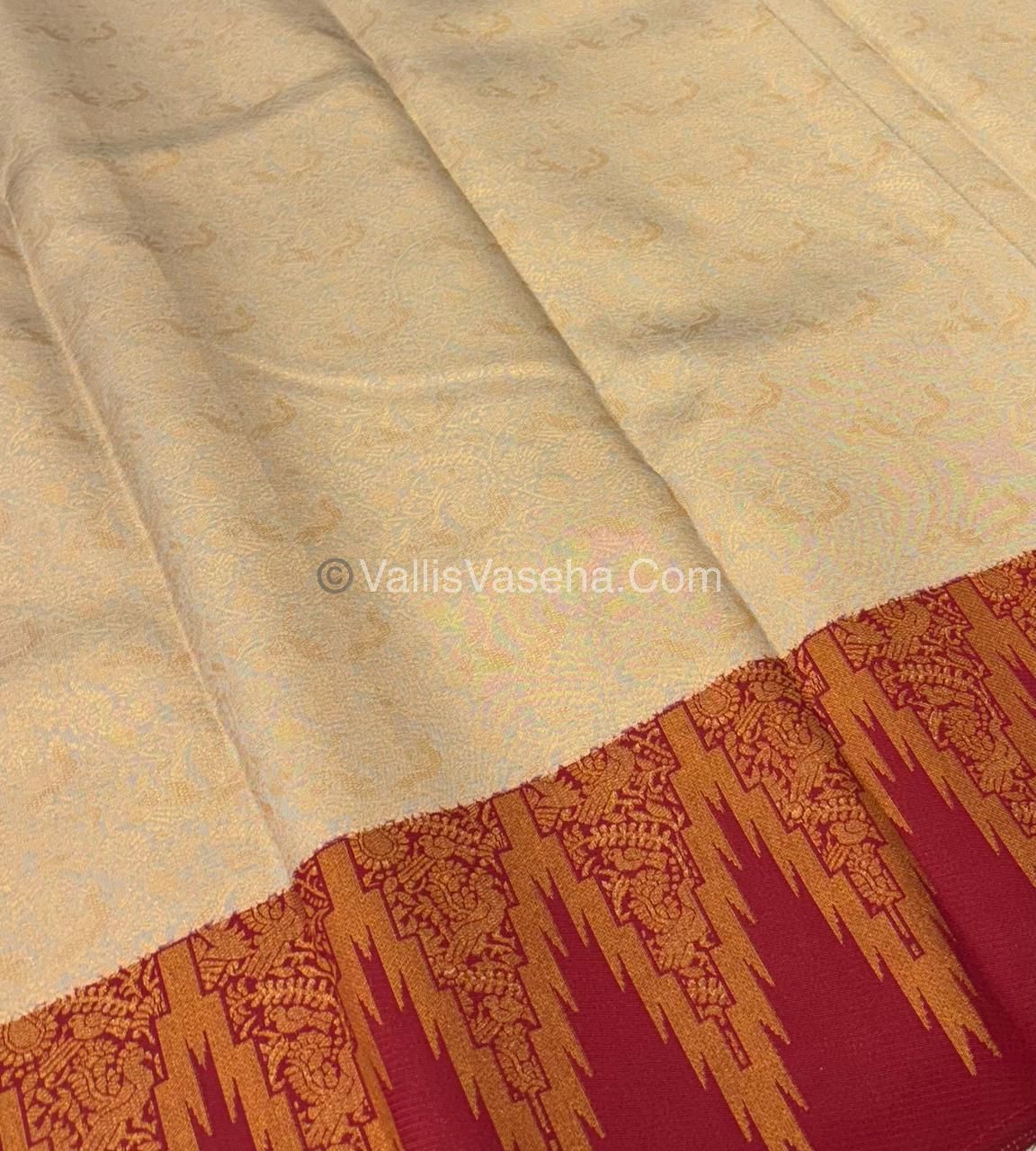 Kanchi Semi Silk  - Cream with Red - VVKSS003