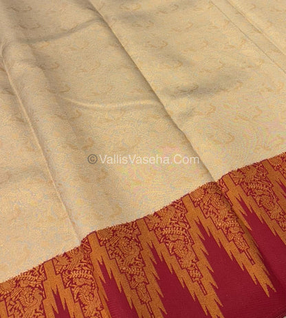 Kanchi Semi Silk  - Cream with Red - VVKSS003