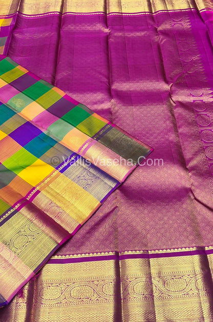Pure Kanchipuram Silk Saree - Pazhum Pazhamum Checks - VVPS017
