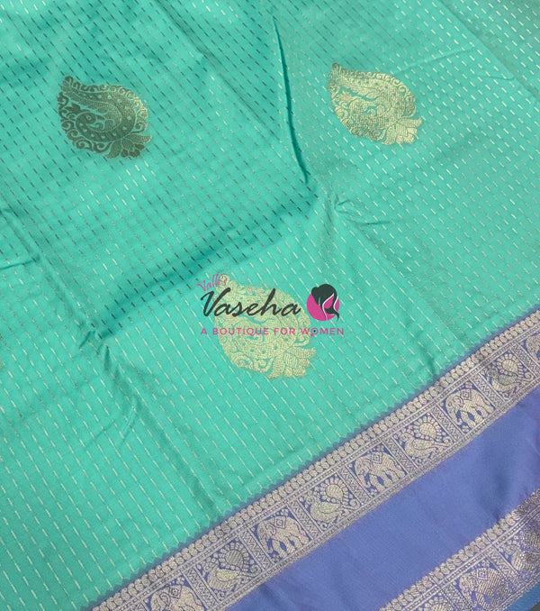 Semi Soft Silk - Pastel Blue With Light Lavender - VVSSS036