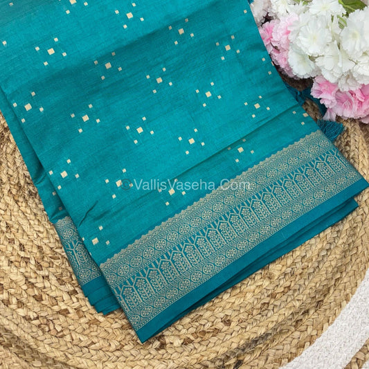 Semi Tussar Silk - Grand Pallu  - Blue Shade - VVSTS031