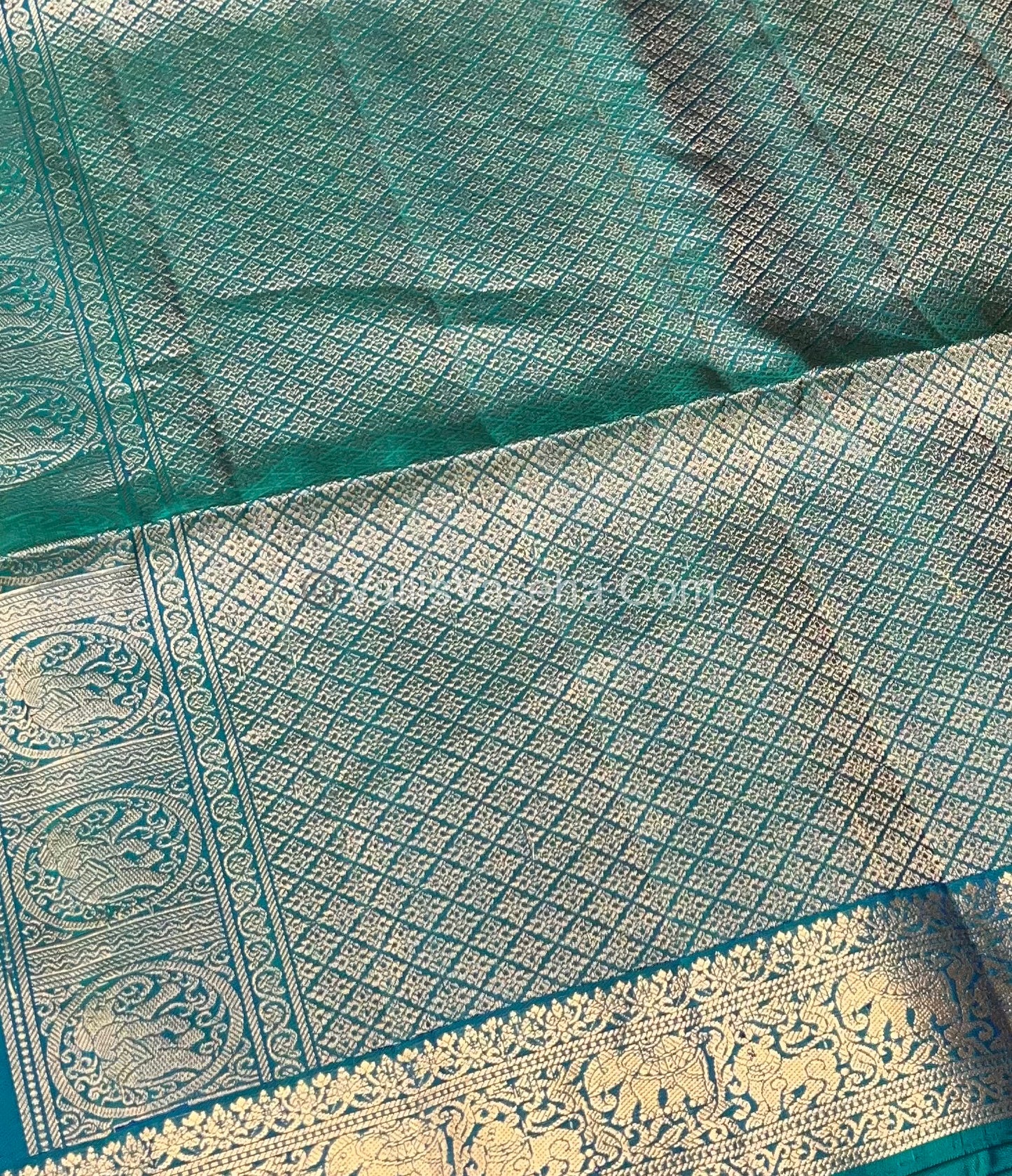 Pure Soft Silk Saree - Kanchi Border - Peacock Blue Shade - VVPSS046