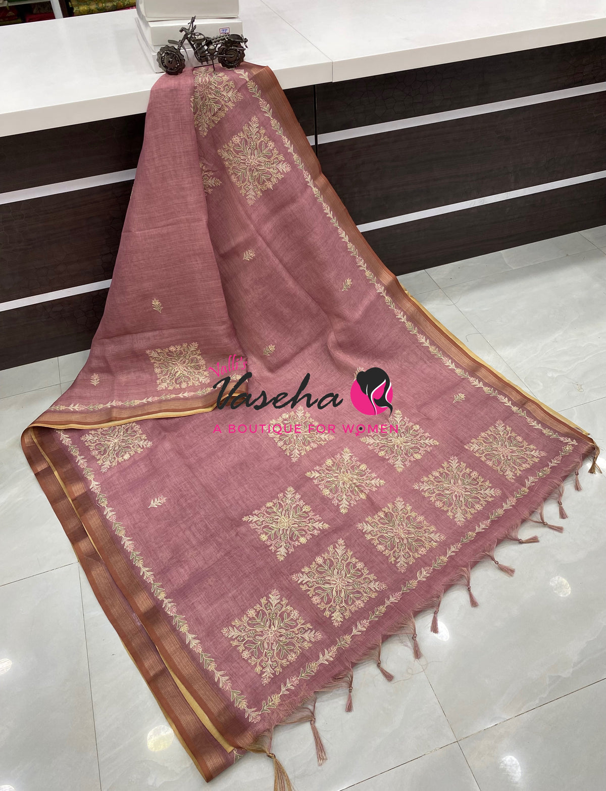 Linen Tissue Saree - Pink Shade - VVLTS005