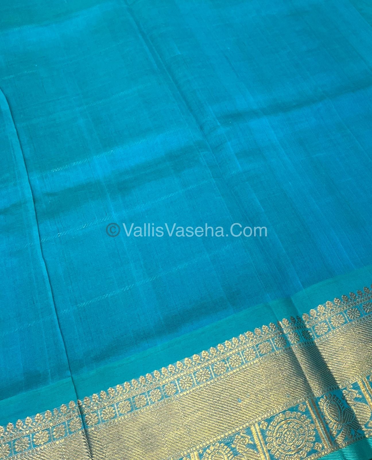 Pure Silk Cotton Saree - Mayil & Chakkaram Design - Brown with Blue - VVMC001