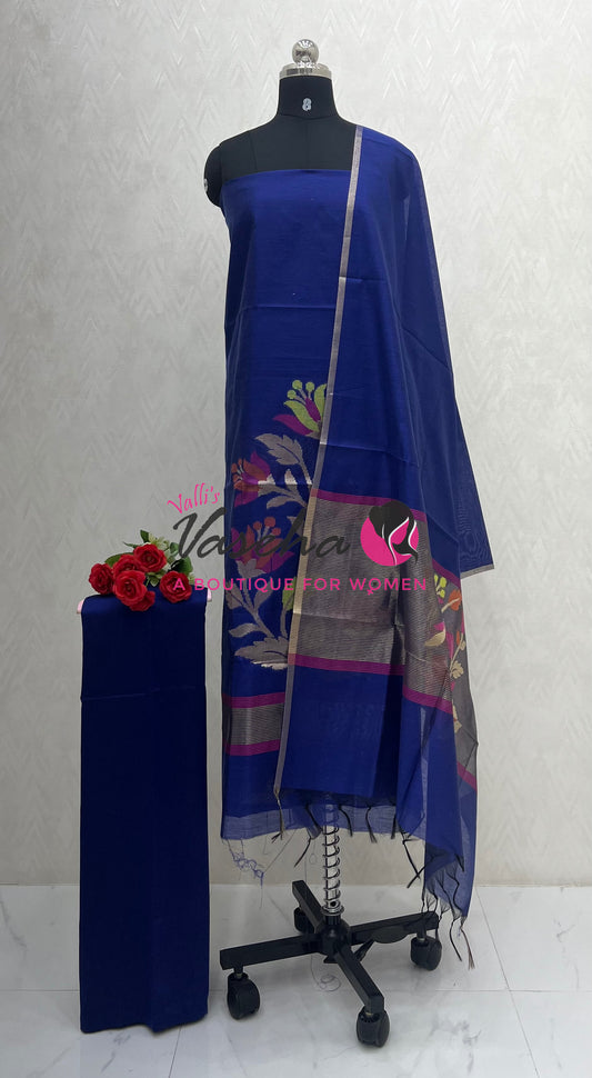 Unstitched Salwar Material - Fancy Cotton - Blue Shade  - VVUSM024