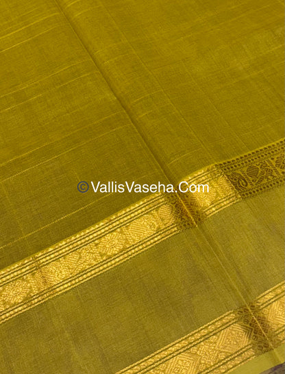 Pure Korvai Silk Cotton - Checks Pattern - Purple With Yellow Shade  - VVKSC036