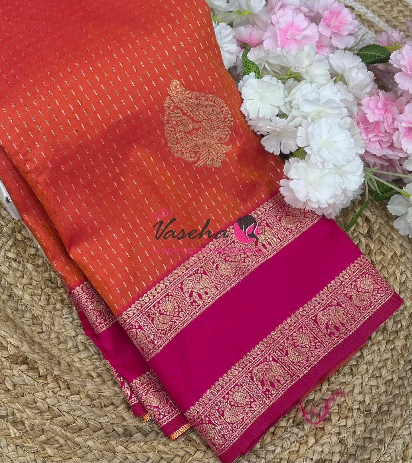 Semi Soft Silk - Orange With Pink- VVSSS036