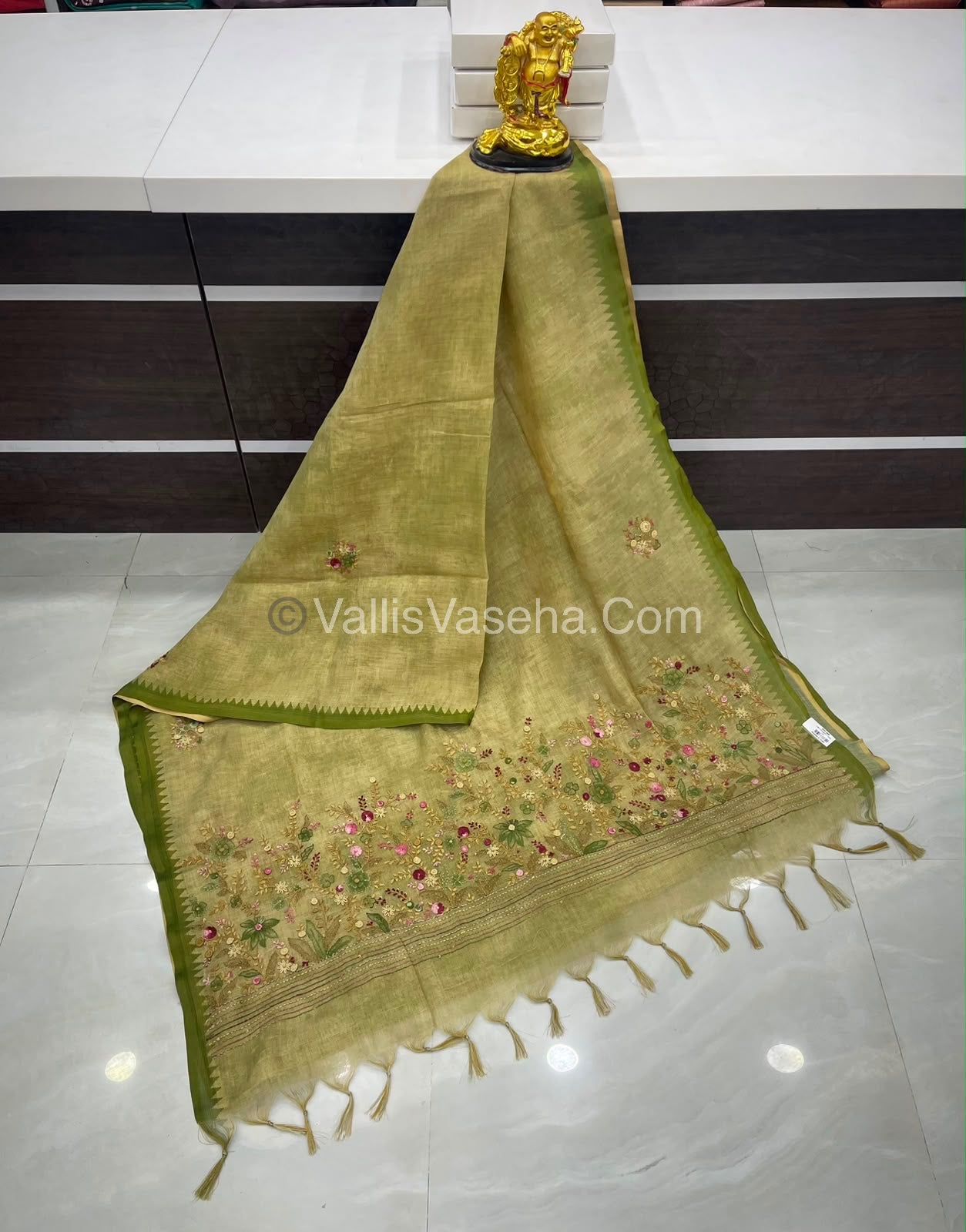 French Knot - Tissue Saree - Green Shade - VVLFN013