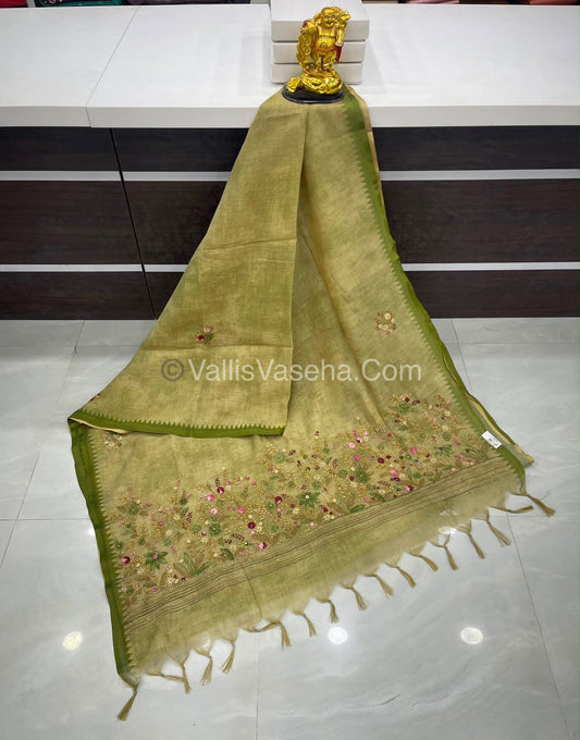 French Knot - Tissue Saree - Green Shade - VVLFN013