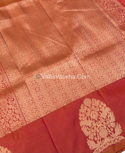 Semi Soft Silk - Tree With Double Birds Butta Border - Peachish Orange Shade -VVSSS011