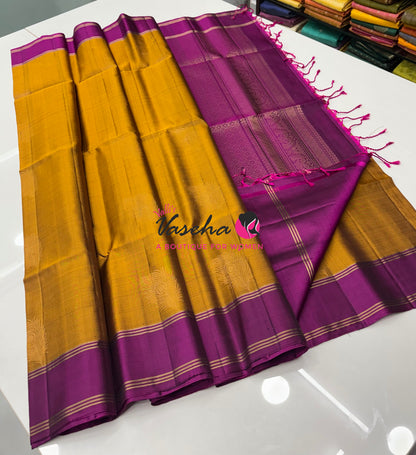 Pure Soft Silk Saree  - Mustard Yellow & Purplish Pink Combo - VVPSS145
