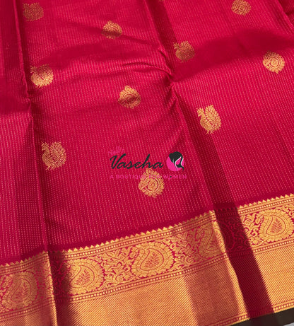 Pure Kanchipuram Silk Saree - Vairavoosi Design  - Pinkish Red Shade - VVPS059