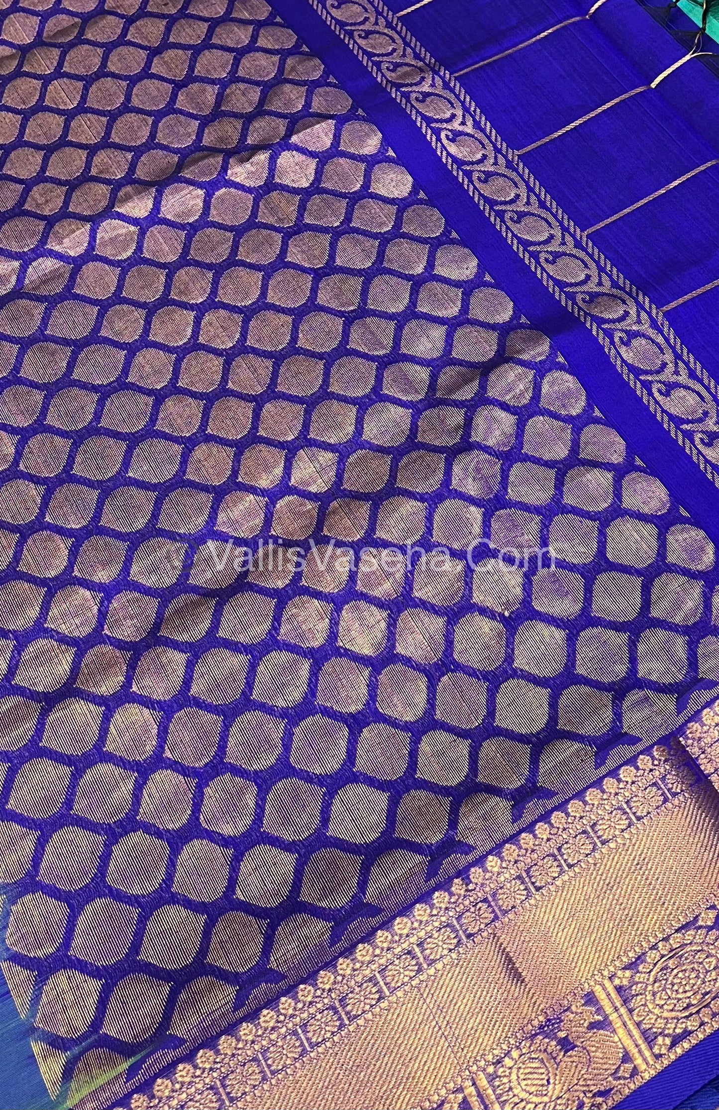 Pure Silk Cotton Saree - Mayil & Chakkaram Design - Blue With Blue - VVMC001