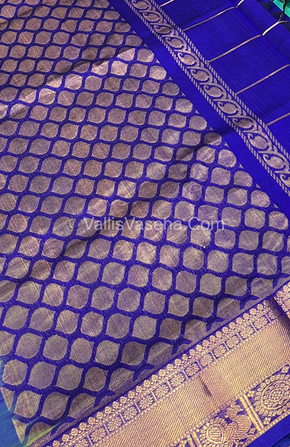 Pure Silk Cotton Saree - Mayil & Chakkaram Design - Blue With Blue - VVMC001