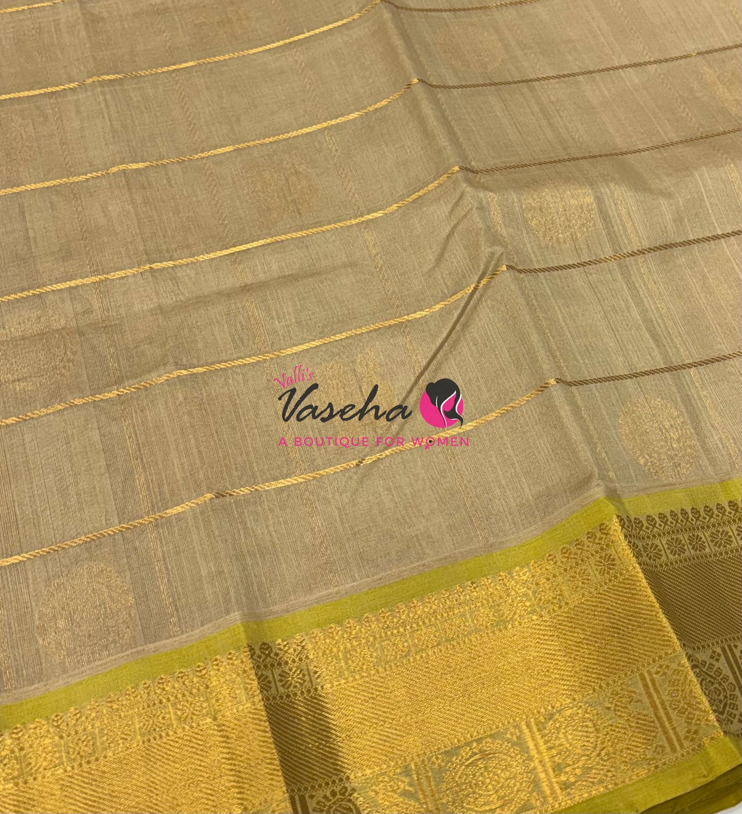 Pure Silk Cotton Saree - Mayil & Chakkaram Design - Cream With Lemon Yellow Shade - VVMC001