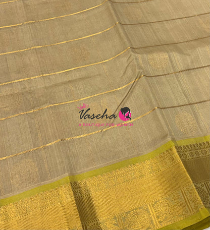 Pure Silk Cotton Saree - Mayil & Chakkaram Design - Cream With Lemon Yellow Shade - VVMC001