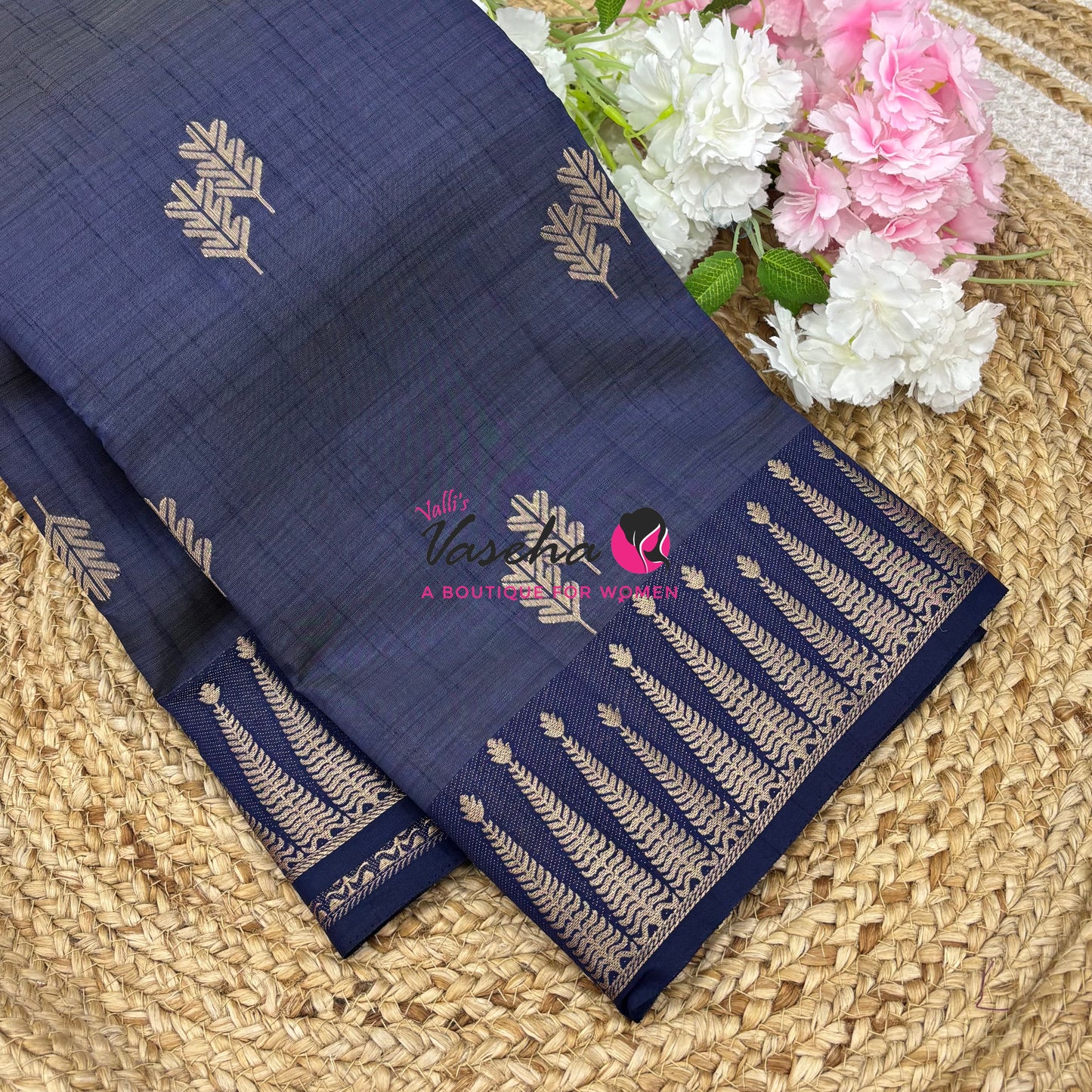 Semi Tussar Silk Saree | Navy Blue  Shade |VVSTS050