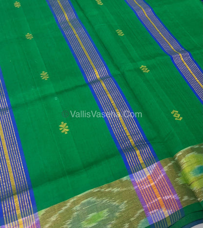 Semi Silk Cotton Saree - Blue & Green - VVSSC001