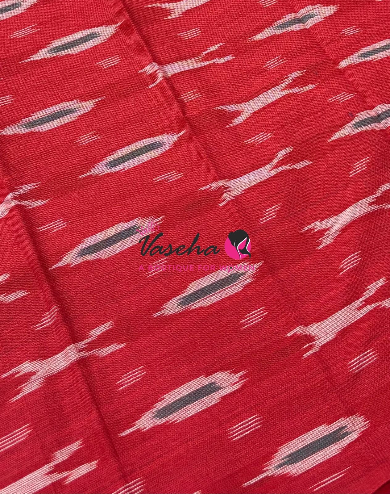 Double Ikkat Pure Cotton Saree -  Blue With Red  - VVIKS002
