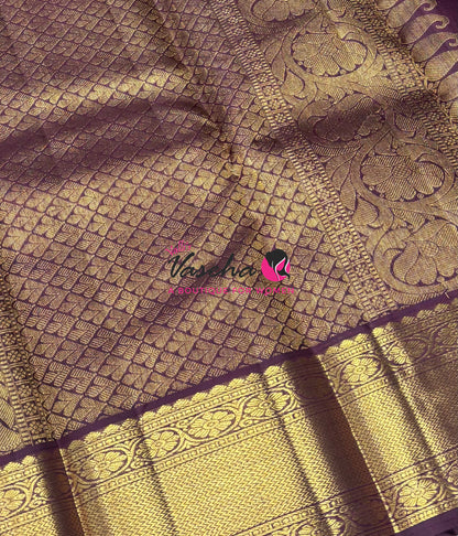 Pure Kanchipuram Silk Saree - Vairavoosi Design  - Brown Shade - VVPS059