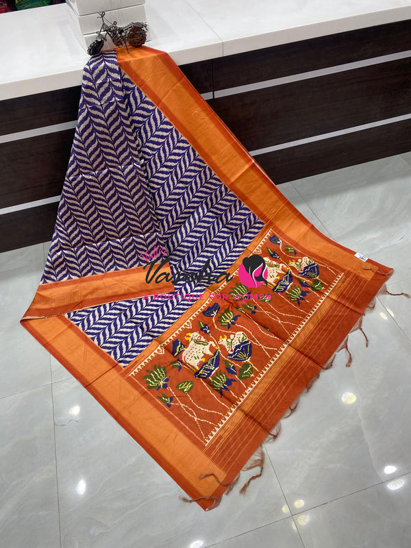 Art Tussar / Art Silk - Violetish Blue & Orange Shade - VVATS006