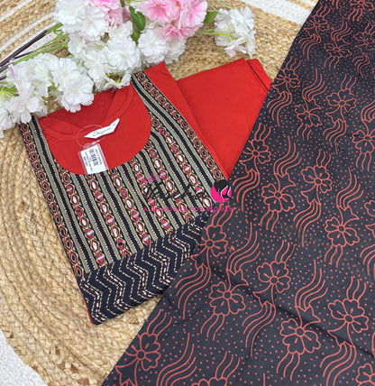 Ready Made - Salwar, Kameez & Duppatta(3pc)- Ajrakh Cotton Set - VVRMS022