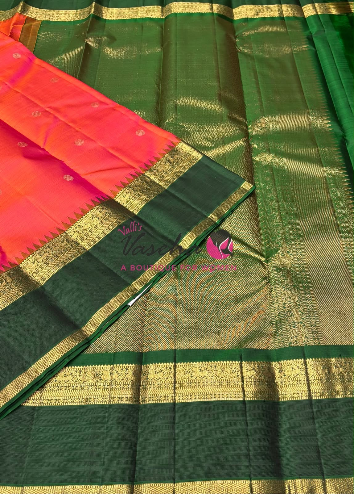 Pure Vintage Korvai Kanchipuram Silk Saree - Pink & Green Combo - VVPS047
