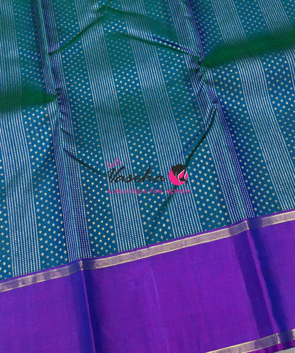 Pure Kanchipuram Silk Saree - Vairavoosi Design  - Peacock Blue & Purple Combo - VVPS014
