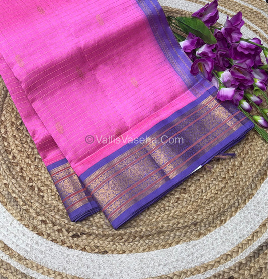 Pure Korvai Silk Cotton - Pink with Lavender - VVKSC029