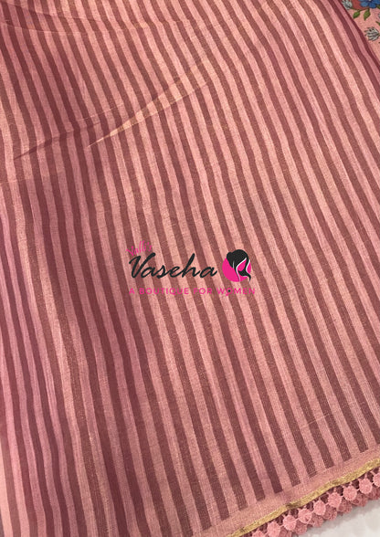 Linen Tissue Saree -  Light & Dark Combo - Peach Shade - VVLTS005