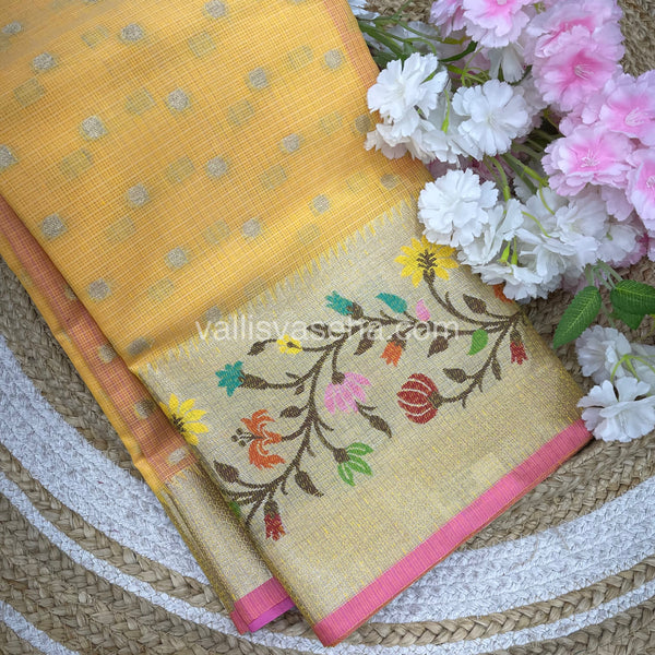 Kota Saree - Paithani Border - Yellow with Pink - VVKPS001