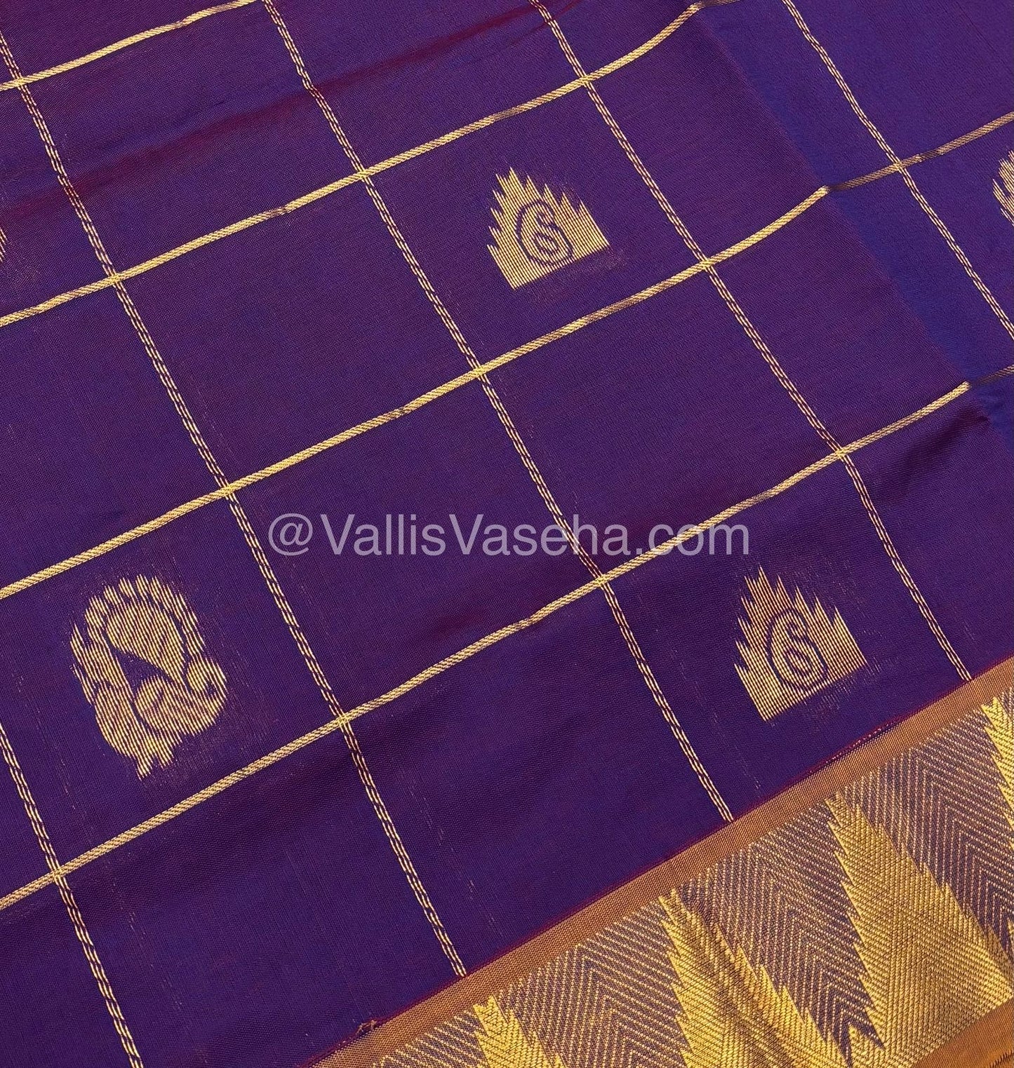 Semi Silk Cotton Saree -  Dark Violet  with mustard Shade - VVSSC002