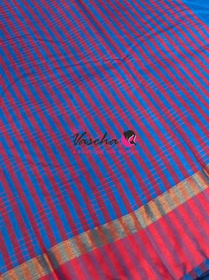 Semi Silk Saree - Thread Work Weaving - Blue With Pink - VVSSS0038