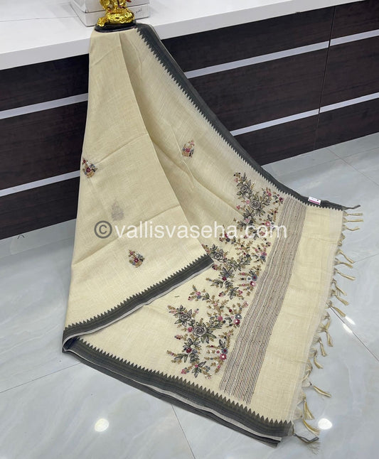 French Knot - Tissue Saree - Cream With Grey Shade - VVLFN001