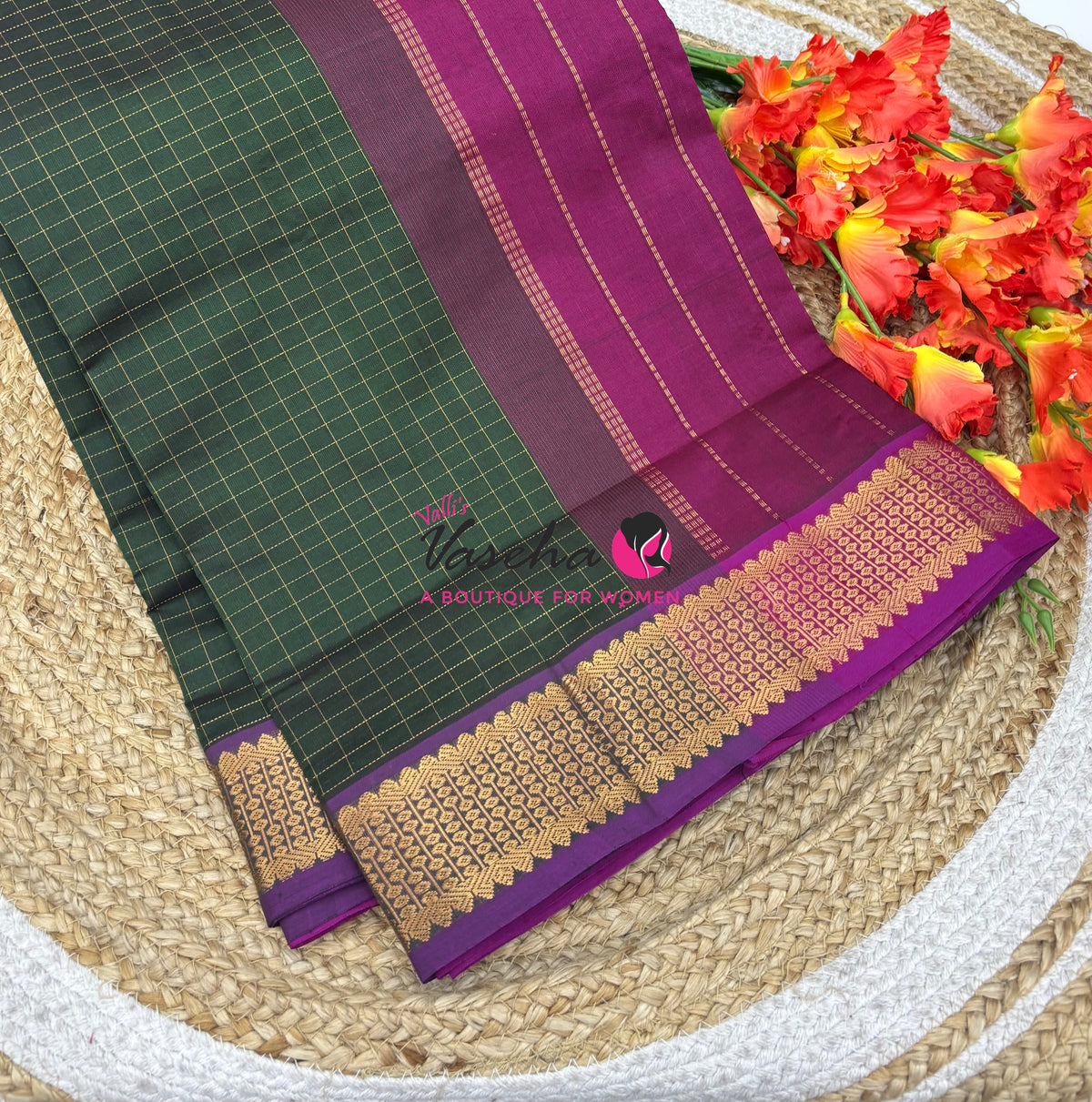 Semi Silk Cotton Saree - Checks Pattern - VVSSC019