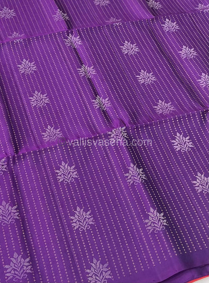 Pure Soft Silk Saree - Vaira Voosi design - Purple With Peachish Pink Combo - VVPSS016