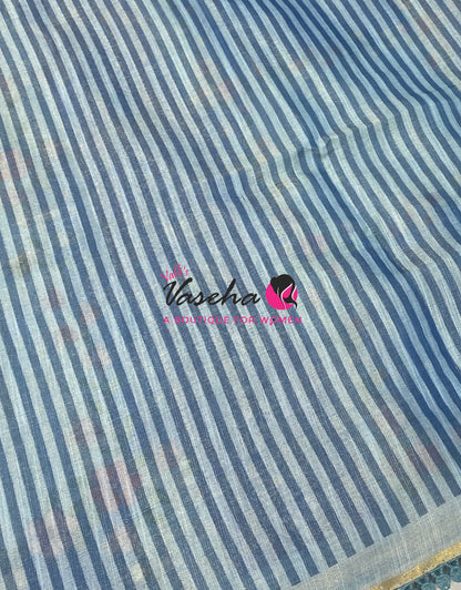 Linen Tissue Saree -  Light & Dark Combo - Blue Shade - VVLTS005