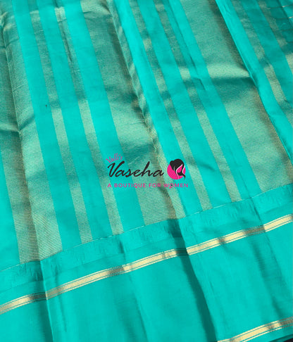 Pure Soft Silk Saree  - Lemon Green With Turquoise Blue Combo - VVPSS149