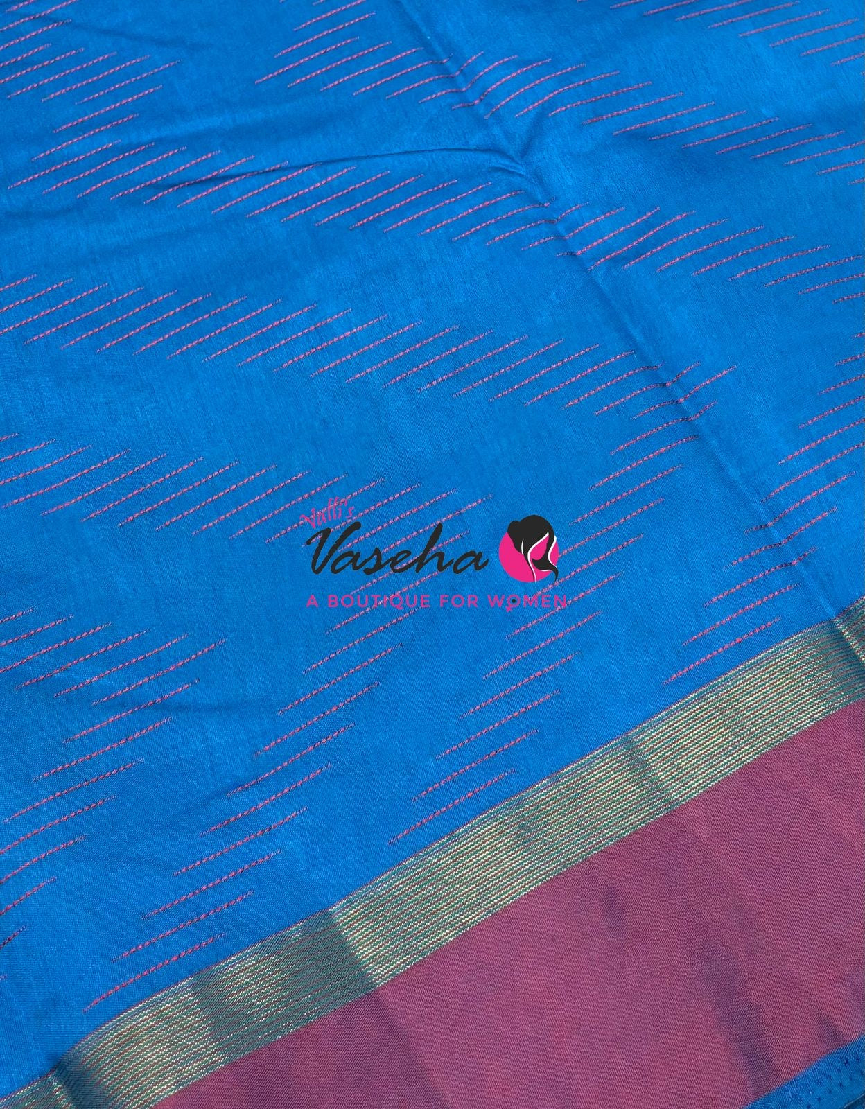 Semi Silk Saree - Thread Work Weaving - Blue With Pink - VVSSS0038