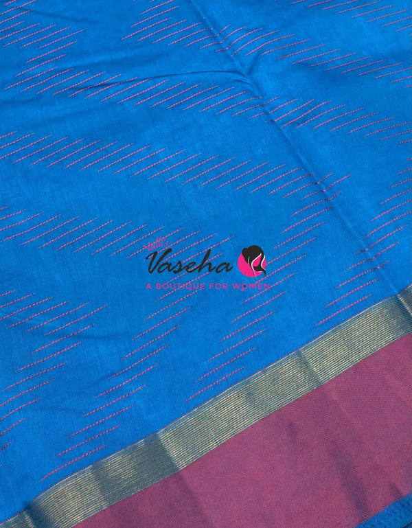 Semi Silk Saree - Thread Work Weaving - Blue With Pink - VVSSS0038