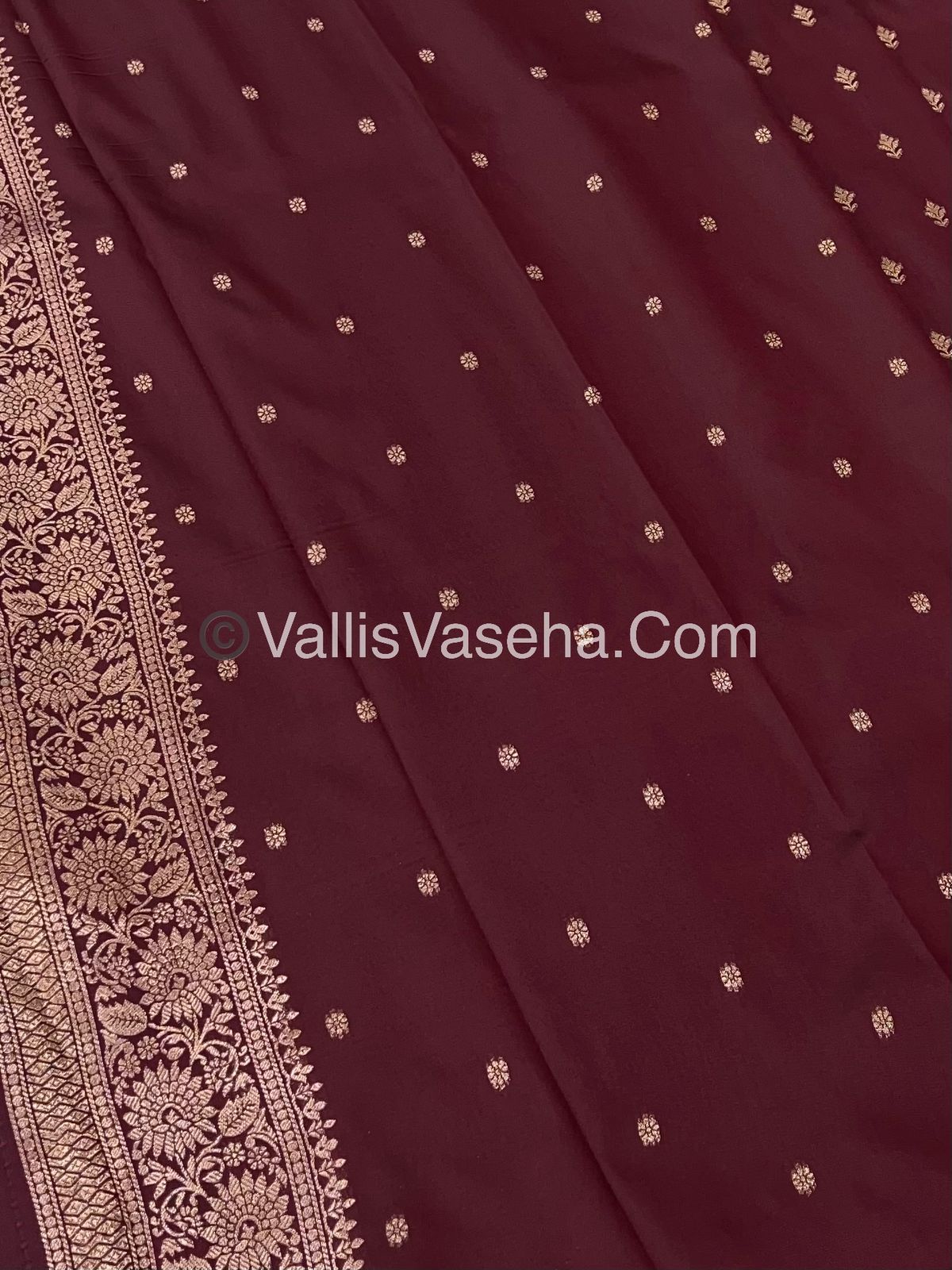 Semi Soft Silk - Peacock & Mango Butta Border - Maroon Shade -VVSSS015