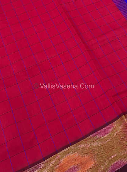 Semi Silk Cotton Saree - Reddish Pink & Ink Blue  - VVSSC001