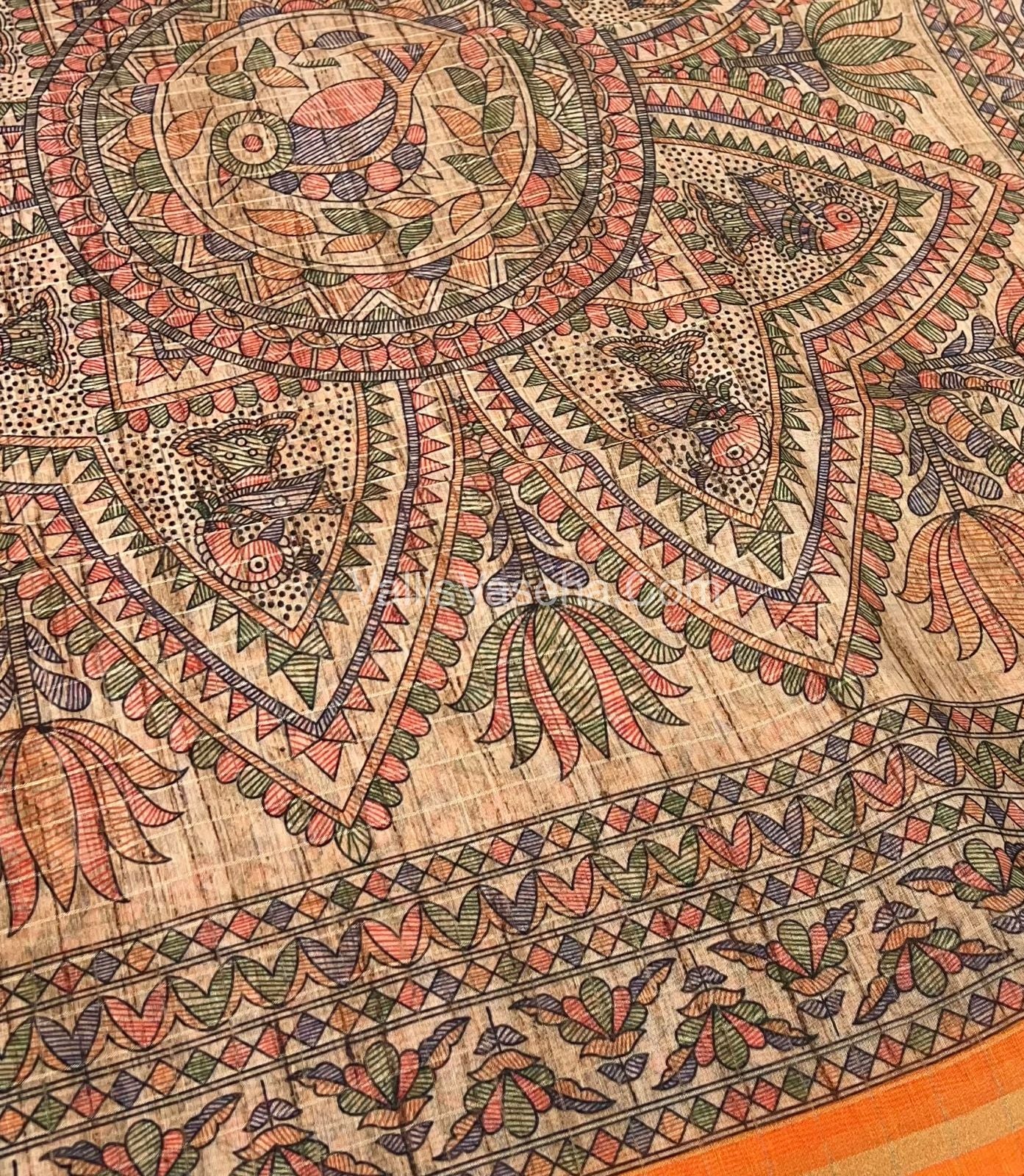 Semi Chanderi Saree - Fusion Of Bandhini & Madhubani- VVSCS002