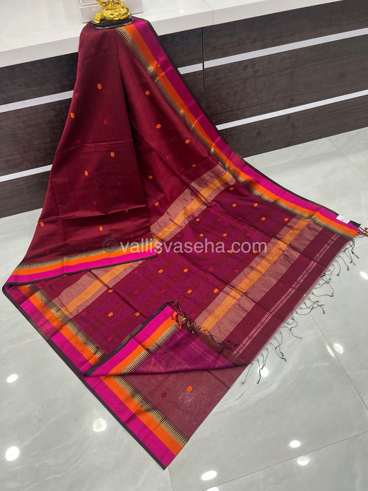 Pure Maheshwari Silk Cotton Saree -  Maroon & Pink Color - VVMSC004