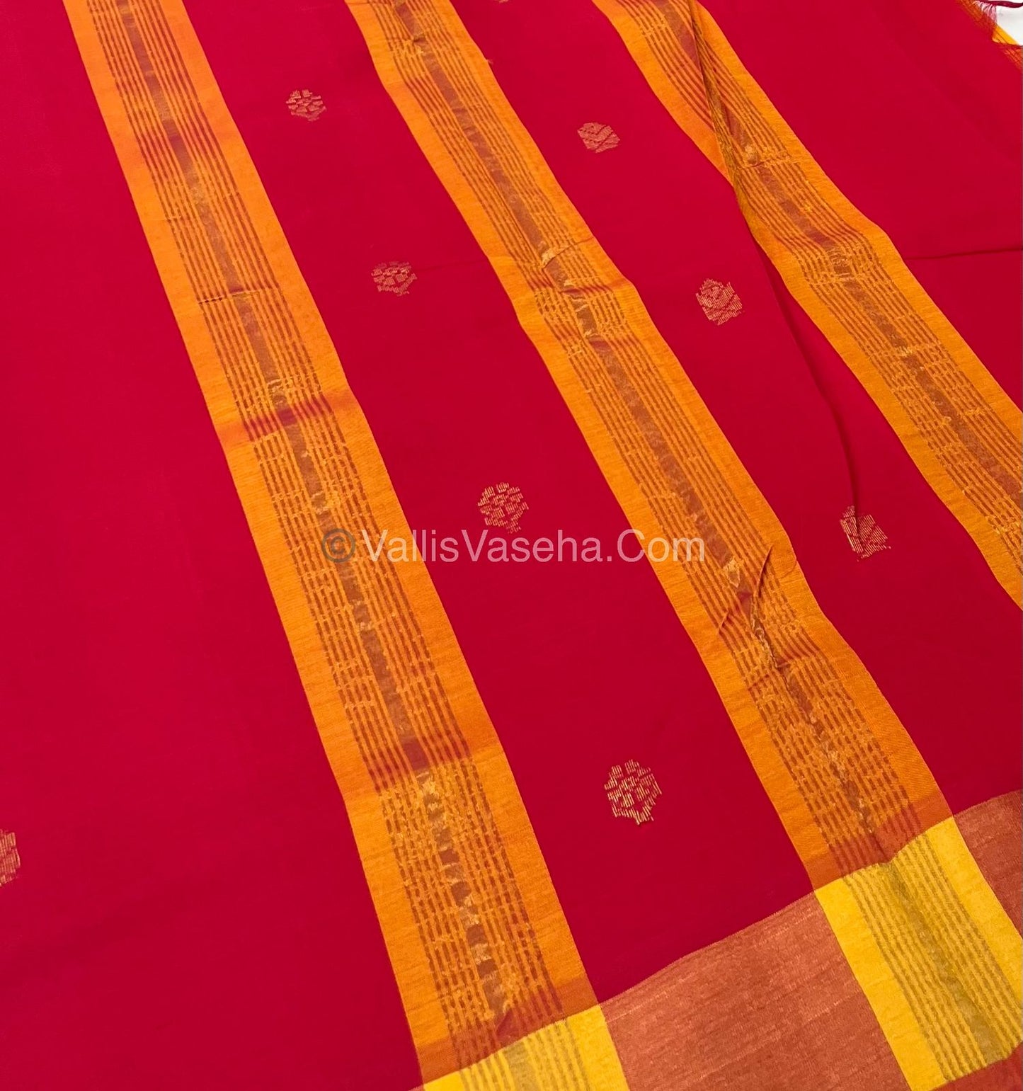 Semi Silk Cotton Saree - Yellow & Red Combo - VVSSC001