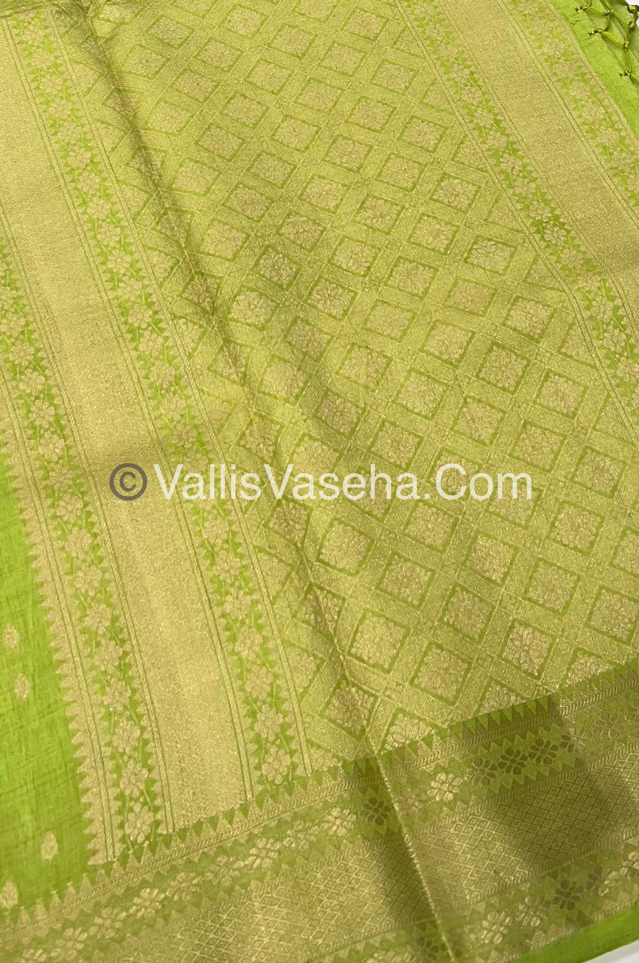 Semi Tussar Silk - Grand Pallu  - Pista Green Shade - VVSTS017
